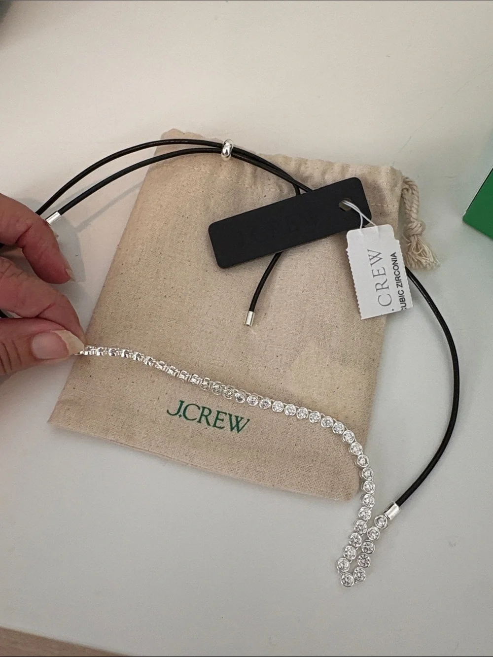 NWT J. Crew Women's Crystal-Accented Black Cord Choker - Black
